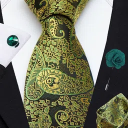 AXLON Men Paisley  Design Tie Set With Pocket Square-Cufflink & Flower Pin image 5