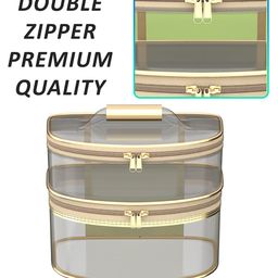 Kuber Industries 2 Pieces Pink & Golden D Shape-Design Dual Layer Makeup Bag With Handle image 5