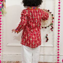BownBee Boys Ethnic Motifs Printed Regular Thread Work Pure Cotton Kurta with Pyjamas image 5