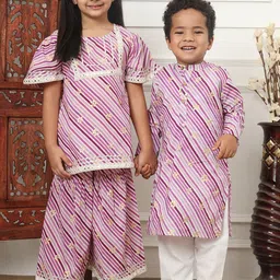 Readiprint Fashions Boys Leheriya Printed Band Collar Pure Cotton Kurta Set-45