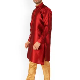 Pro-Ethic STYLE DEVELOPER Men Maroon Angrakha Kurta with Pyjamas image 5