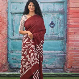 JALTHER Geometric Printed Mulmul Cotton Block Print Saree image 5