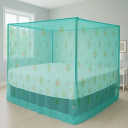 HDPE - High Density Poly Ethylene Adults Washable Flower Printed Mint Green Color Double Bed -(6'x7' Ft) Mosquito Net-12