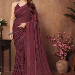 Embellished, Striped, Self Design Bollywood Satin Saree-image-9