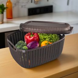 M 25 Plastic Basket for Storage Vegetables and Fruits with Lid | Brown Plastic Fruit & Vegetable Basket-image-25