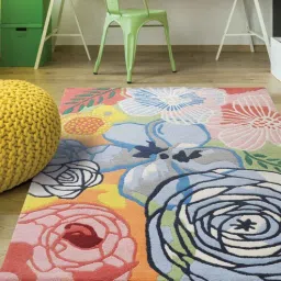 Buy Multicolor Floral Wool 4 ft x 6 ft Hand Tufted Carpet by Joyrugs by Littlelooms-picture-4