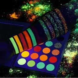 DE'LANCI 24 Color UV Blacklight Aurora Glow-Neon  Glow in the Dark Eyeshadow Palette image 3