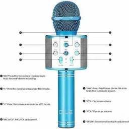 tejani enterprise Multifunction Handheld Bluetooth Singing Mike | Speaker Memory card and USB support For All iOS/Android Smartphones | Microphone Stand Mike with Speaker (Blue) 2 Car Dash Switch Panel image 3