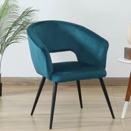 casacraft from pepperfry Crescencia Arm Chair In Teal Velvet Fabric With Black Powder Coated Base-picture-0