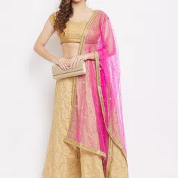 Clora Creation Magenta & Gold-Toned Embroidered Dupatta image 3