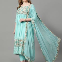 Khushal K Floral Printed Gotta Patti Kurta With Trousers & Dupatta-picture-11