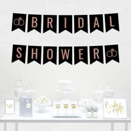 "Bridal Shower" banner for Bachelorette Party Rose gold & Black Banner Decorations, Approx 5-Feet, 1-Set, Colored Hanging Pennant Decor Banner-image-37
