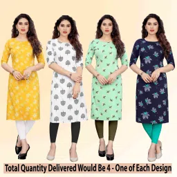 Pack of 4 Women Printed Crepe Straight Kurta-image-73