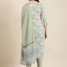 SHOWOFF Floral Printed Regular Mirror Work Kurta with Trousers & Dupatta image 4