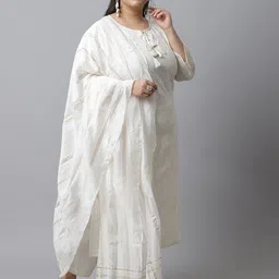 Rajnandini Plus Size Floral Embroidered Pure Cotton Kurta with Trousers & With Dupatta image 2