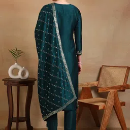 KALINI Ethnic Motifs Embroidered Regular Sequinned Kurta with Palazzos & With Dupatta image 4