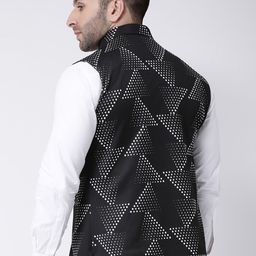 Hangup Men Black & White Printed Nehru Jacket image 5