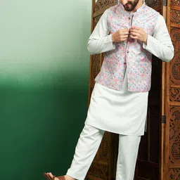 House of Pataudi Woven Design Nehru Jacket-58
