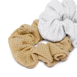 AccessHer Set Of 2 Gold-Coloured And White Handcrafted Scrunchies image 5