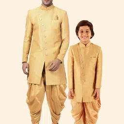 VASTRAMAY Boys Self Design Mandarin Collar Long Sleeve Indowestern Sherwani Set-picture-19