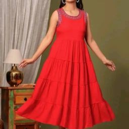 Women Gown Red Midi/Calf Length Dress-image-46