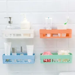 Bathroom Shelves Self Stick for Shampoo; Conditioner and etc,Combo of 4 Plastic Wall Shelf-13