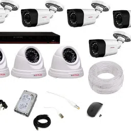 CP PLUS 5 BULLET 3 DOME (2.4MP), 8 CHANNEL DVR, 8 CHANNEL POWER SUPPLY,WIRE BUNDLE,HDD, Security Camera-24