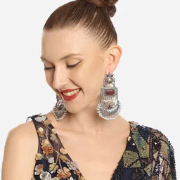 Zaveri Pearls Set of 2 Contemporary Silver-Plated Chandbalis Earrings image 4