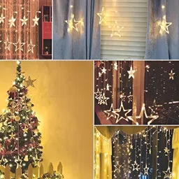 SPARK WORLD Yellow Star Shape LED Curtain Fairy String Lights image 3