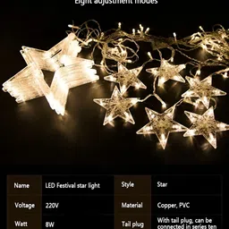 SPARK WORLD Yellow Star Shape LED Curtain Fairy String Lights image 2