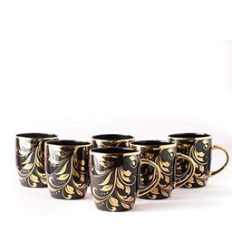 SkyKey Black & Gold-Toned Set of 6 Printed Bone China Glossy Cups 180 ml Each image 5