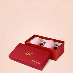 Vola Global LLP Sparkle Peach 2 Pieces Porcelain with Golden Border Glossy Cups 200 ML image 2