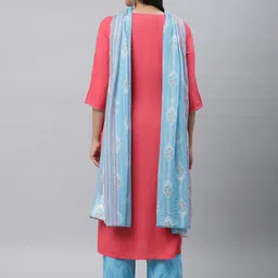 AURELIA Floral Yoke Design Regular Thread Work Kurta With Trousers & Dupatta image 3