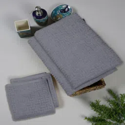 cortina Grey Cotton Patterened 480 GSM Hand Towels (Set of 4)-picture-48