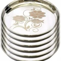 Classy & Designer 6 Pcs. Flower Printed Stainless Steel Dinner Plate-image-22