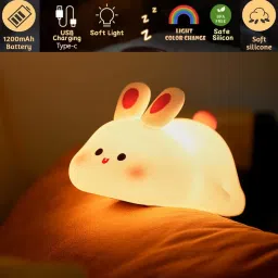 rynz Cute Rabbit Silicon Night Lamp Color Changing Led Type C Rechargeable Table Lamp Night Lamp image 5
