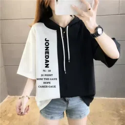 Women Typography Hooded Neck Cotton Blend Black T-Shirt-picture-18