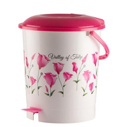 Kuber Industries Set Of 2 Pink Floral Printed Plastic Pedal Dustbin With Handle image 3