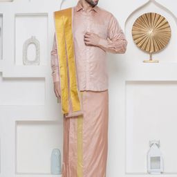 Sethukrishna Self Design Border Detail Dhoti With Angavastram image 5