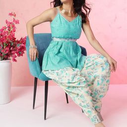 Anouk Bandhani Printed Empire Beads and Stones Chanderi Silk Kurta with Dhoti Pants-10
