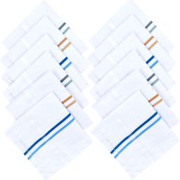 Mens Mart Cotton Hanky For Men, White, Pocket Size, Gents Handkerchiefs, Premium Kerchiefs ["White Hanky With Colored Threaded Satin Stripes. Made From Rich Organic Cotton."] Handkerchief-image-40