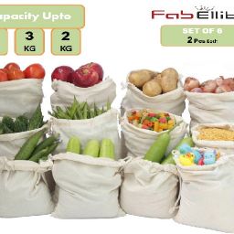 Cotton Grocery Vegetable Reusable Bag fruit Storage Pouch for Fridge Washable Pack of 6 Grocery Bags-image-16