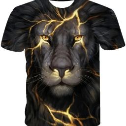 Men Animal Print Round Neck Cotton Blend Black T-Shirt-image-33