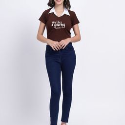 TABADTOD Typography Printed Crop Top With Collar image 4