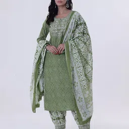 TJORI Floral Printed Block Print Cotton Dupatta image 2
