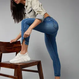 DOLCE CRUDO Women Blue Skinny Fit High-Rise Clean Look Light Fade Stretchable Jeans-picture-25