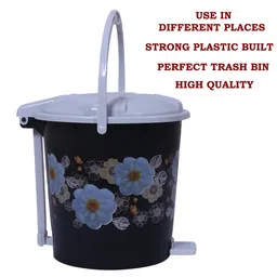 Kuber Industries Black & Grey Floral Printed Durable Pedal Dustbin With Handle 10 L image 4