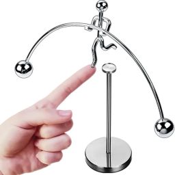 Silver Single Feet Steel Pole Balancing Man Stress Relief Motion Toy Decorative Showpiece-18 cm-image-95