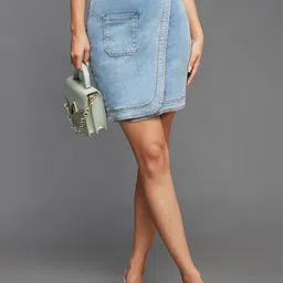 Miss Chase Women Regular High rise Clean look Above Knee Stretchable Denim Skirt-image-83