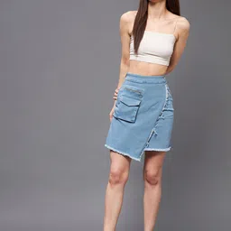 Miss Chase Women Regular High rise Clean look Above Knee Stretchable Denim Skirt-picture-42